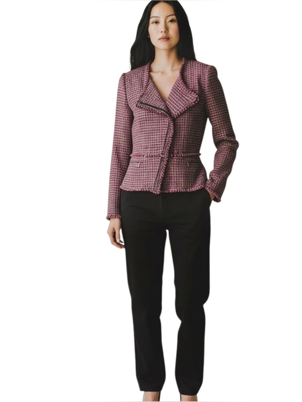 White House Black Market Metallic Tweed Moto asymmetric front zipper Jacket